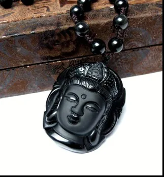 Prirodni Kamen Crni Opsidijan Uklesan Je Buddha Shakyamuni Amulet Sretan Privjesak Nakit Je Kineski Poklon Ručni Rad