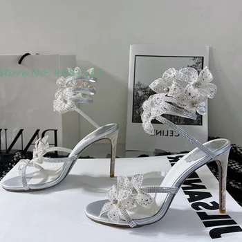 Šarene Navijanje Boja Marke Sandale S Cvjetnim Uzorkom Na Gležanj Dizajn Elegantne Sandale Plava Slatki 2022 Ljetna Obuća Večernje Ženske Cipele
