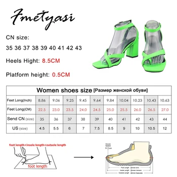Ženski Blok Štikle Ljetne Sandale Spona Čarapa Gležanj Insignia Štikle Moda Zeleni Trg Čarapa Debele Ženske Sandale Stranka Cipela Plus Size