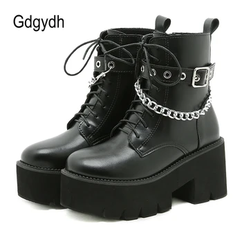 Gdgydh/ Ženske Sitnice čizme s lancem, čizme na platformu u gotičkom stilu, čizme na munje, Komforan ženske cipele u stilu punk, cipele od Crne Kože, velike Dimenzije 43