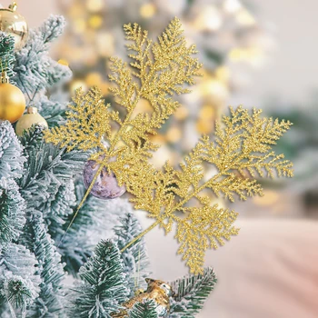 5 kom. Sjajne Zlatno Lišće Božićno Drvce Viseći Ukras Umjetne Biljke Borove Grane Za Kućnu Božićne Dekoracije Navidad