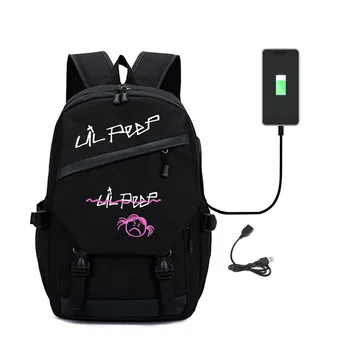 Lil Peep Muški I ženski Ruksak, torba Za laptop, ruksak Za Djevojčice sa USB-priključkom za punjenje, Холщовая torba, kabel za slušalice