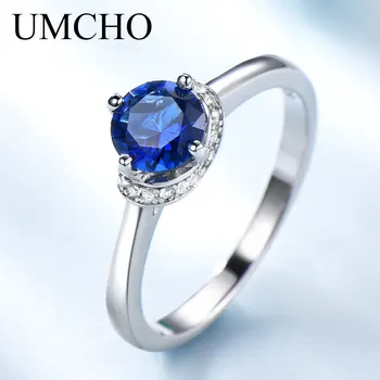 UMCHO Plavi Safir Prstenje s Dragim Kamenjem za Žene od Prirodnih 925 Sterling Srebra Halo Obećanje Prsten za Vjenčanje Vjenčanje College Nakit Poklon