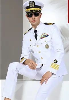 Jesenski vojno-pomorska Oblik Kapetan Jahte Uniforma Vojna Kostim Muškarci Bijeli Proljetni Časnik Vojske SAD-u
