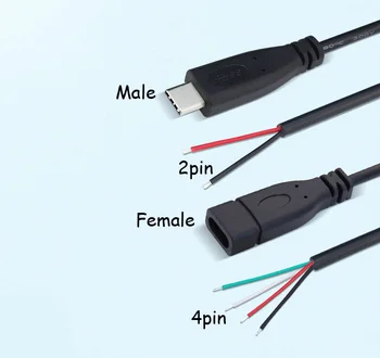50ШТ 2pin 4pin Izloženih žica USB 2.0 Tip C Utikač-utičnica Cat aparat za Zavarivanje Tip USB-C DIY Popravak Kabela u Punjač Priključak 25 CM