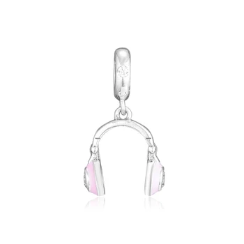 Pravi 925 Sterling Srebra Roza Slušalice Viseći Šarm Odgovara Europi Narukvica Perle za Nezavisne Proizvodnje Ženski Nakit kralen