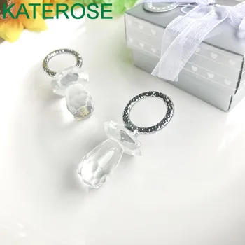【KATEROSE】 Prozračna Kristalna Bradavica-Dummy sa Srebrnim Metalnim Prstenom za Dječju Dušu, Poklon za Krštenje Novorođenog
