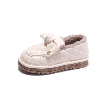 Pamučna cipele za djevojčice; Zimskim Pliš Obložen Natikače; Novo 2022 godine; Vodootporna Obuća od Ovčje Vune princeza u Korejskom stilu s Lukom