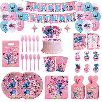 Pink Lilo i Stitch Ukras za Rođendan Djevojke Jednokratna Proizvodnja Tanjur Banner Ubrus Baloni Dječji Tuš Dječji Večernji Pribor