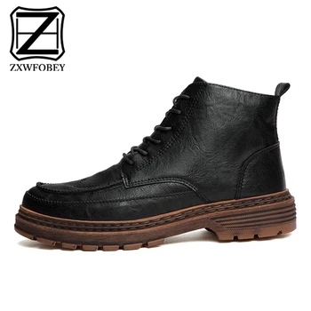 ZXWFOBEY/ Kožne čizme; Vodootporan Muške cipele na platformu sa uvezivanje; muške zimske cipele u stilu punk; muške cipele u stilu солдатском