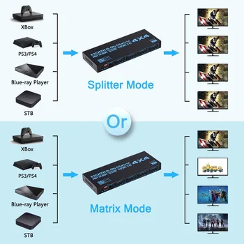 4 Na 60 Hz HDMI True Matrix 4x4 HDMI 2,0 Matrica Swticher 4x2 2x4 HDMI Switch Cjepidlaka Selektor Kutija sa IR Daljinskim upravljačem HDR HDCP 2,2 EDID