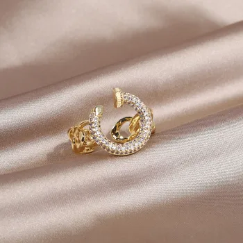 14 Do Sada Zlatno Pokriće Fin AAA Cirkon Geometrijski Prsten Elegantan Ženski Vjenčanje College Otvaranje Podesiv Prsten