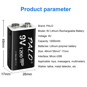PALO je 1200 mah micro USB 9 V li-ion Punjiva Baterija 6F22 9 U Litij-ionska Litij Baterija za Радиоуправляемой Model Helikoptera, Igračke s Mikrofonom