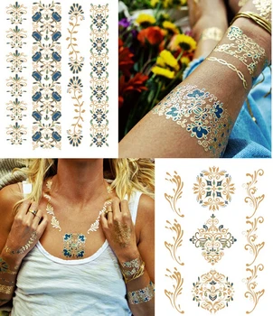 Vodootporne Privremene zlatne tetovaže, Naljepnica, metalni čipkan ogrlica, tetovaže, naljepnice za djevojčice flash tetovaža, lažne tetovaže