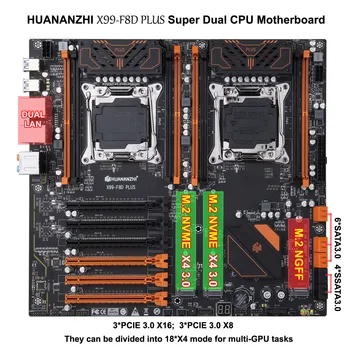Nova matična ploča HUANANZHI X99-F8D PLUS 6 * PCIE 3 * M. 2 Utor SSD 10 * SATA3.0 procesorom 2 * 2696 V4 44 jezgri 8 * 16G DDR4 2400 Mhz RAM RECC