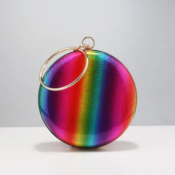 Umjetna Moda Rainbow Boja Ženski Dan Клатч Dama Večernje Okrugli Dizajnerske Večernje Torbe S Dijamantima Metalni Torbicu Na Rame