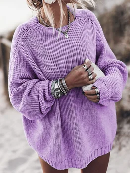 Džemper оверсайз jesen 2022, džemper za žene, однотонный roza plava kaki, ljubičasti pulover, slobodan pletene džemper dugih rukava