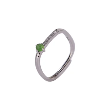 GEEZENCA S925 Srebra Zeleni Jaspis Utrti Instalacija Cirkon Pravokutni Prsten Za Za Žene Moda Jednostavan Tanak Promjenjiva Veličina Prsten Poklon