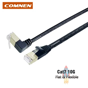 COMNEN Cat7 Flat Kabel Ethernet RJ45 SSTP Gore Dolje 90 Stupnjeva Kut Patch Kabel 1/3/5 Metara Mrežnih Žica za Ruter Modem TV Kutija