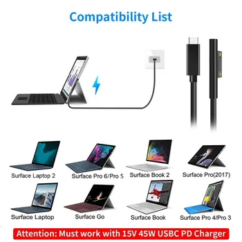 USB Type C Napajanje Glavu Punjač Kabel 45 W 15 U PD Kabel Za Brzo Punjenje Kabel za Microsoft Surface Pro 3 4 5 6 7 GO Book2 Knjiga