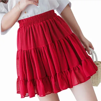 Boho ljetnim nabrane mini-suknje s visokim strukom seksi шифоновая suknja je roza crvena crna bijela plava s рюшами stranke suknje