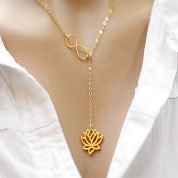 Modni Šuplje Ogrlica sa Ovjes u obliku Lotosa za Žene Zlatne/Srebrne Boje 18 