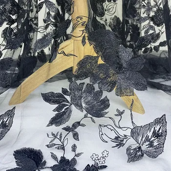 Tkanina remen mreže soft black vezene velikim Cvijetom vezene za tkanine Dizajner Svadbeni Haljine Suknje haljine
