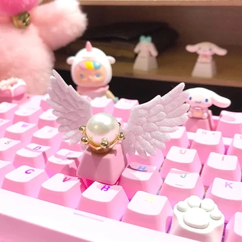 Personalizirano Tipkovnica Za Ključeve Lijepa Djevojka Krila Anđela Pink Svjetlo Transparentno Slatka Djevojka Poprečna Osovina Mehanička Tipkovnica Animacija