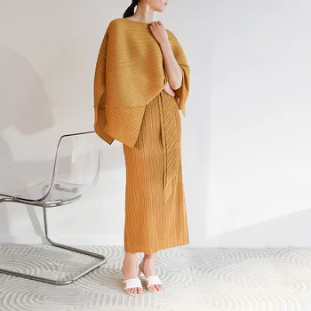 Miyake плиссированный odijelo-накидка 2022, ljetna novi modni suknja na подтяжках + нерегулярная cvjetne čipke šal, komplet od dva predmeta