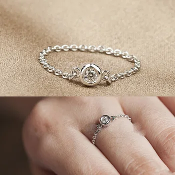 925 sterling srebra za žene AAA + kubni cirkonij jedan kamen srebrni lanac, prstenje