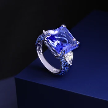 FFGEMS 925 Sterling Srebra velike prsten Akvamarin, Plavi safir Dragi Kamen Nakit za Žene Vjenčanje College Dar 2020 kutija