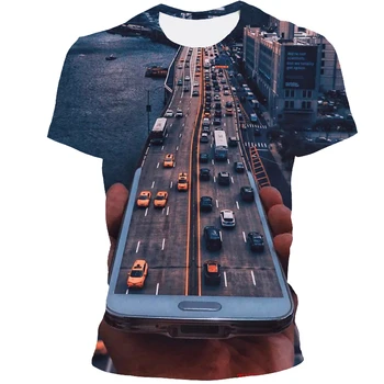 Ljetna majica Sa po cijeloj površini U gradskom stilu, 3D Moderan majice sa Slikom krajolika, Nova majica u stilu hip-hop sa pogledom Na ulicu, ...