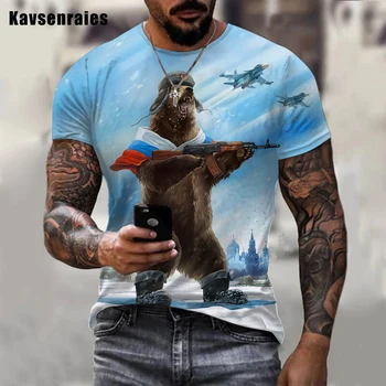 Rusija Medvjed Majica Ruska Zastava 3d t-Shirt Muška Ženska Odjeća Fitness kratkih Rukava 2022 Nove Majice Majice