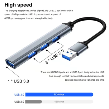 USB Hub USB3 0-Speed Fan-U Disk Adapter za Tipkovnicu Prijenosni 4 u 1 Докстанция Vanjski punjač Ured Hotel
