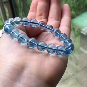 Pravi Prirodni Plavi Akvamarin Prozirne Okrugle Perle, Narukvice Nakit 10 mm Dragulj Bogat Kamen Za Žene i Muškarce AAAAAAA