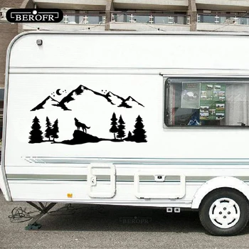 Auto Vinil Naljepnica-Naljepnice za vozila RV Camper Offroad jeste li ispravili Vuk Ukras Planine Šuma Životinje na Mjesečini