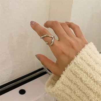 ANENJERY Srebrna Boja Nepravilan Geometrijski Teksture Prsten na Prst za Žene i Muškarce Podesivo Zlatni Prsten Novo